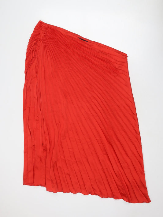 Marks and Spencer Womens Red Polyester Pleated Skirt Size 22 Zip
