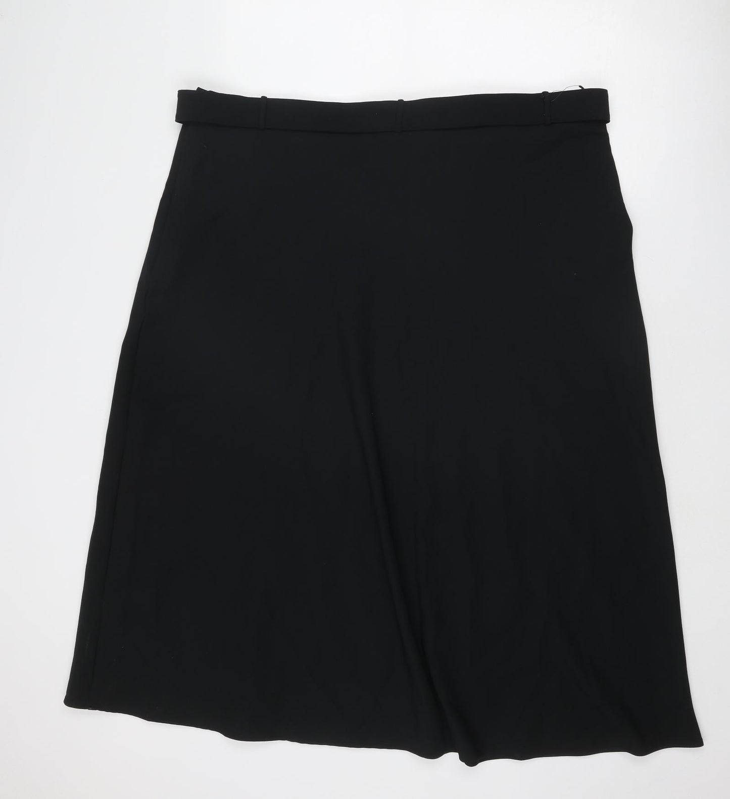 Marks and Spencer Womens Black Polyester Swing Skirt Size 22 Zip - Belt Included