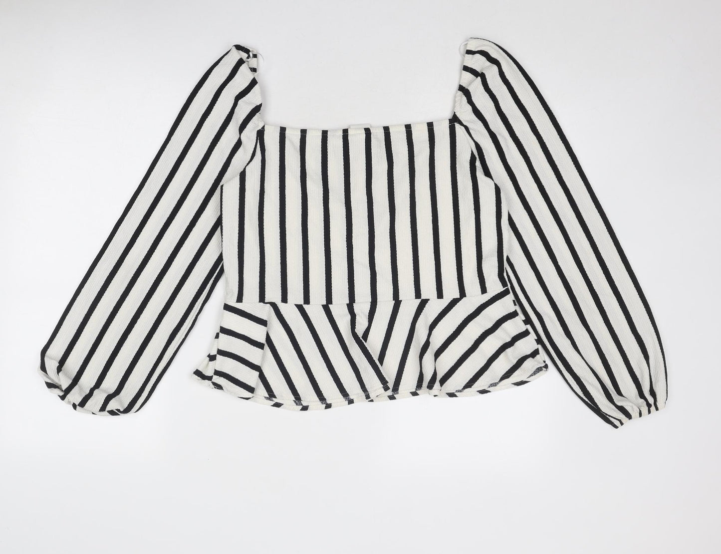 H&M Womens White Striped Polyester Basic Blouse Size L Square Neck