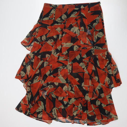 Marks and Spencer Womens Red Geometric Polyester Swing Skirt Size 16 Zip