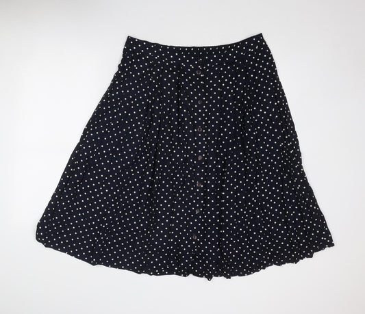 St Michael Womens Blue Polka Dot Viscose Swing Skirt Size 20 Button