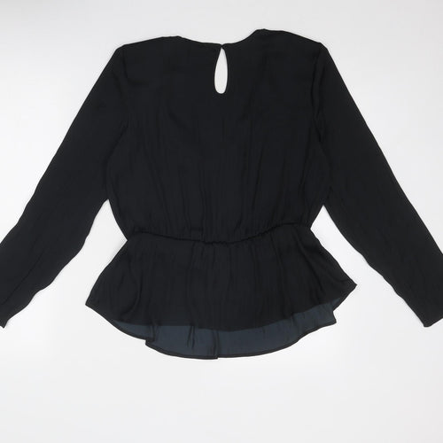 Marks and Spencer Womens Black Polyester Basic Blouse Size 12 V-Neck - Peplum