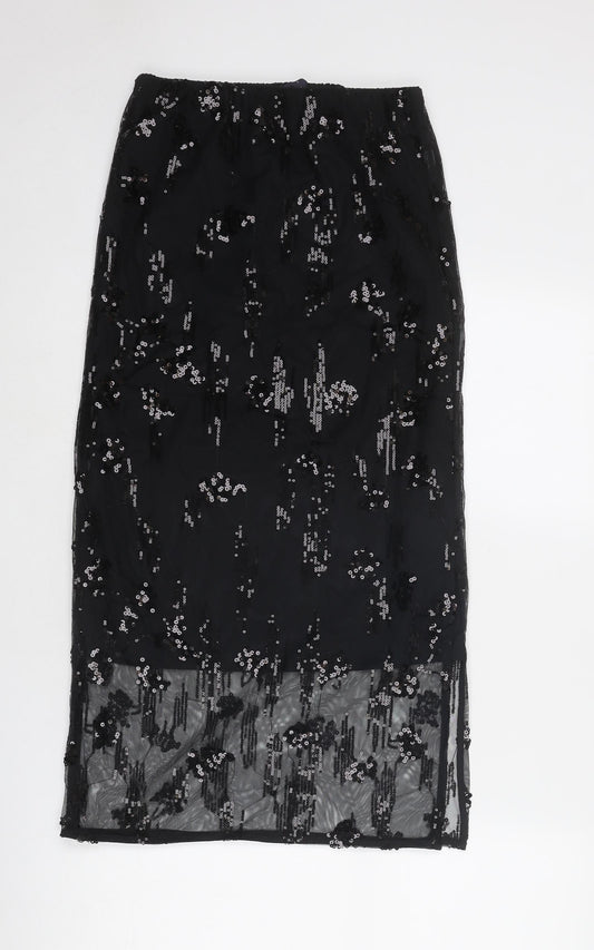 Marks and Spencer Womens Black Geometric Polyester A-Line Skirt Size 6