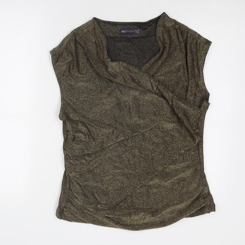 Marks and Spencer Womens Gold Polyamide Basic Tank Size 16 Cowl Neck