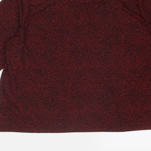 Marks and Spencer Womens Red Animal Print Polyester Basic T-Shirt Size 14 Round Neck - Leopard Print