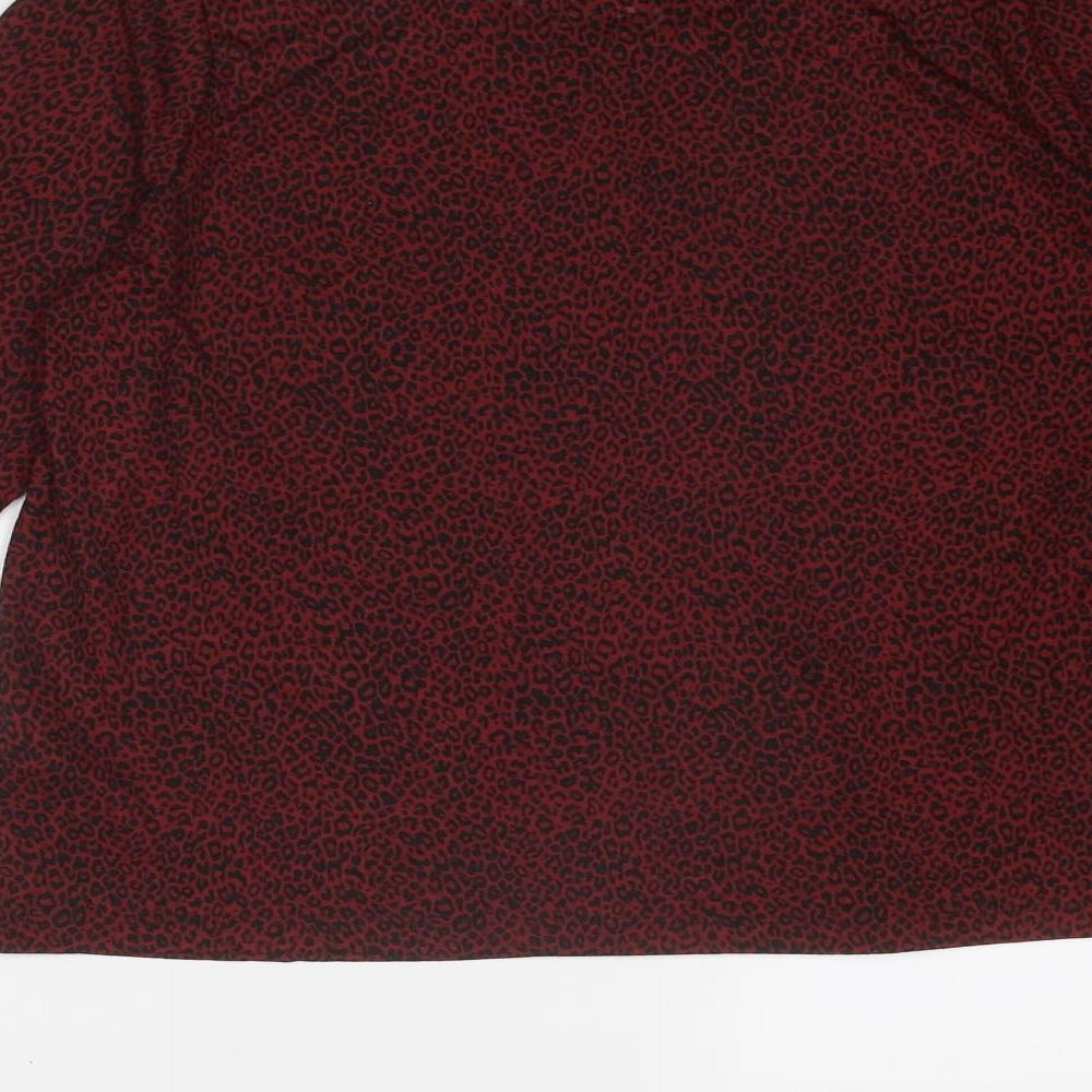 Marks and Spencer Womens Red Animal Print Polyester Basic T-Shirt Size 14 Round Neck - Leopard Print