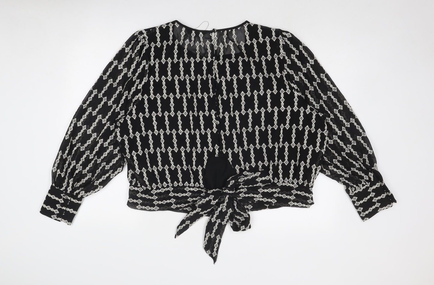 Marks and Spencer Womens Black Geometric Polyester Cropped Blouse Size 24 Round Neck