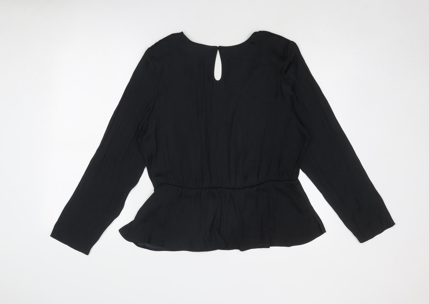 Marks and Spencer Womens Black Polyester Basic Blouse Size 16 V-Neck