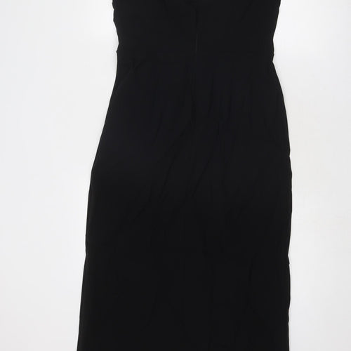 Marks and Spencer Womens Black Viscose A-Line Size 14 Off the Shoulder Zip