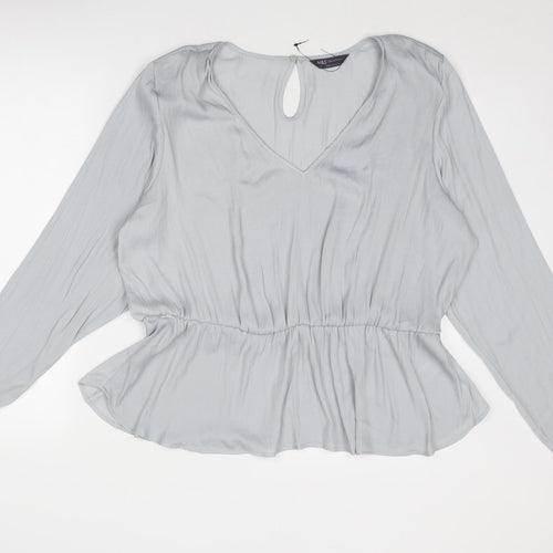 Marks and Spencer Womens Grey Polyester Basic Blouse Size 22 V-Neck