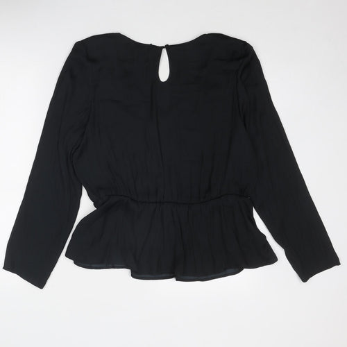 Marks and Spencer Womens Black Polyester Basic Blouse Size 16 V-Neck