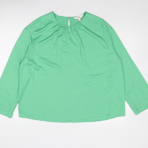 Marks and Spencer Womens Green Polyester Basic Blouse Size 16 Round Neck
