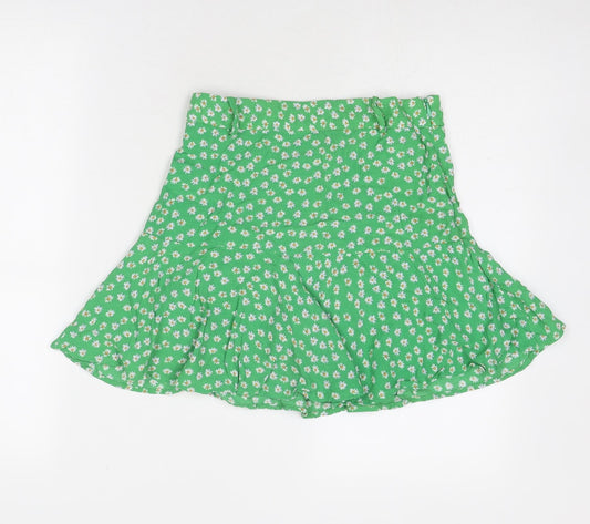 Zara Womens Green Floral Viscose Skort Size S Zip
