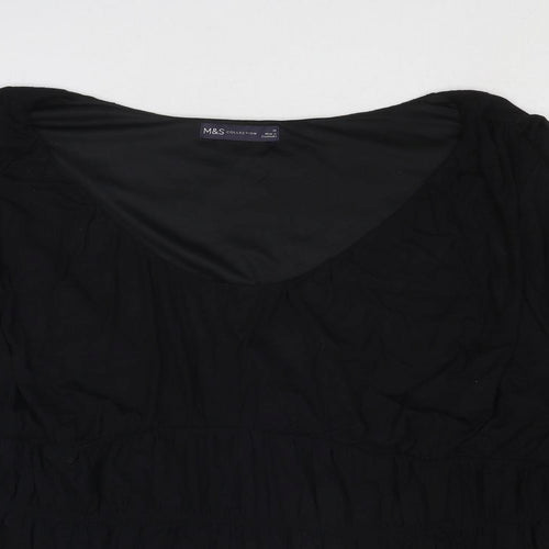 Marks and Spencer Womens Black Viscose Basic Blouse Size 22 Scoop Neck - Peplum