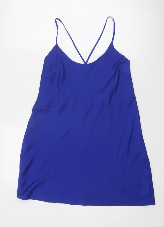 Marks and Spencer Womens Blue Polyester Slip Dress Size 10 Round Neck Pullover