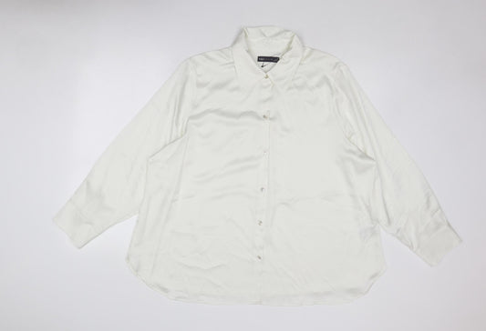 Marks and Spencer Womens White Polyester Basic Button-Up Size 22 Collared