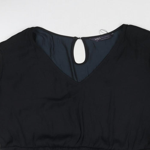 Marks and Spencer Womens Black Polyester Basic Blouse Size 18 V-Neck - Peplum