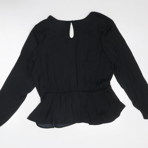 Marks and Spencer Womens Black Polyester Basic Blouse Size 16 V-Neck - Peplum