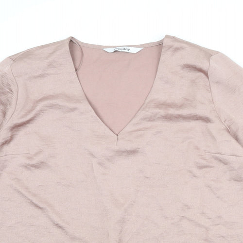 Everyday Womens Pink Polyester Basic Blouse Size 10 V-Neck
