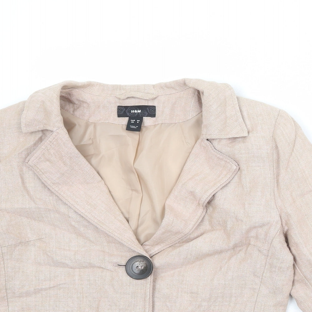 H&M Womens Beige Linen Jacket Blazer Size 10 Button