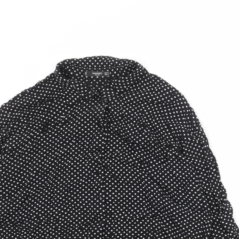Mango Womens Black Geometric Polyester Basic Button-Up Size M Collared - Star Print