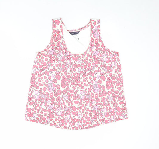 Marks and Spencer Womens Pink Animal Print Polyester Basic Tank Size 10 Round Neck