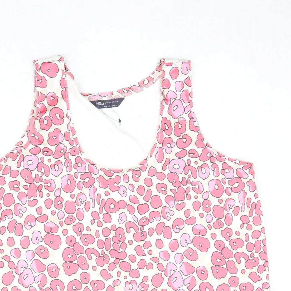 Marks and Spencer Womens Pink Animal Print Polyester Basic Tank Size 10 Round Neck