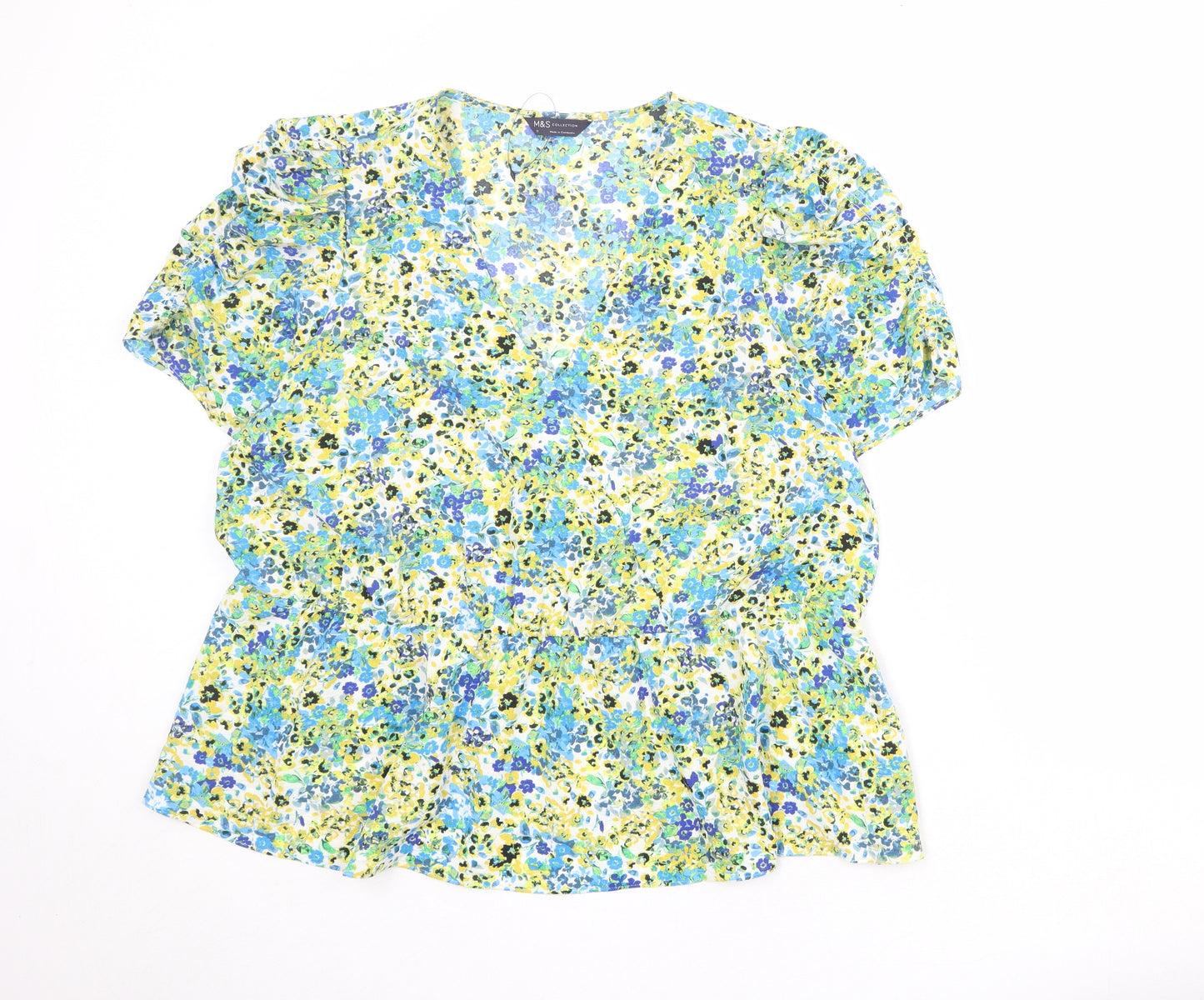 Marks and Spencer Womens Multicoloured Geometric Polyester Basic Blouse Size 22 V-Neck