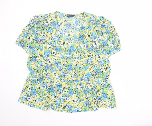 Marks and Spencer Womens Multicoloured Geometric Polyester Basic Blouse Size 22 V-Neck