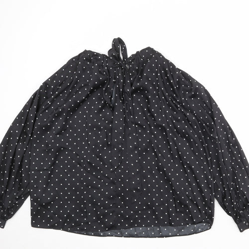 Marks and Spencer Womens Black Polka Dot Polyester Basic Blouse Size 12 Round Neck