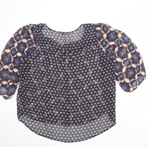 Marks and Spencer Womens Multicoloured Geometric Polyester Basic Blouse Size 24 V-Neck