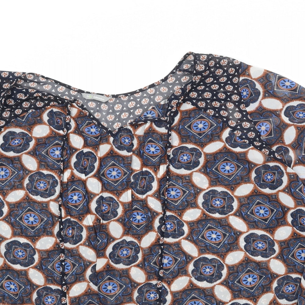 Marks and Spencer Womens Multicoloured Geometric Polyester Basic Blouse Size 24 V-Neck