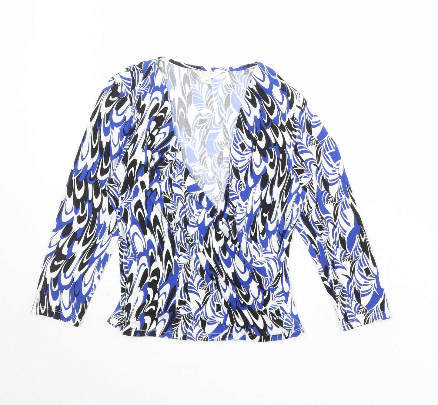 Jeff Banks Womens Multicoloured Geometric Polyester Basic Blouse Size XS V-Neck - Wrap Front Detail