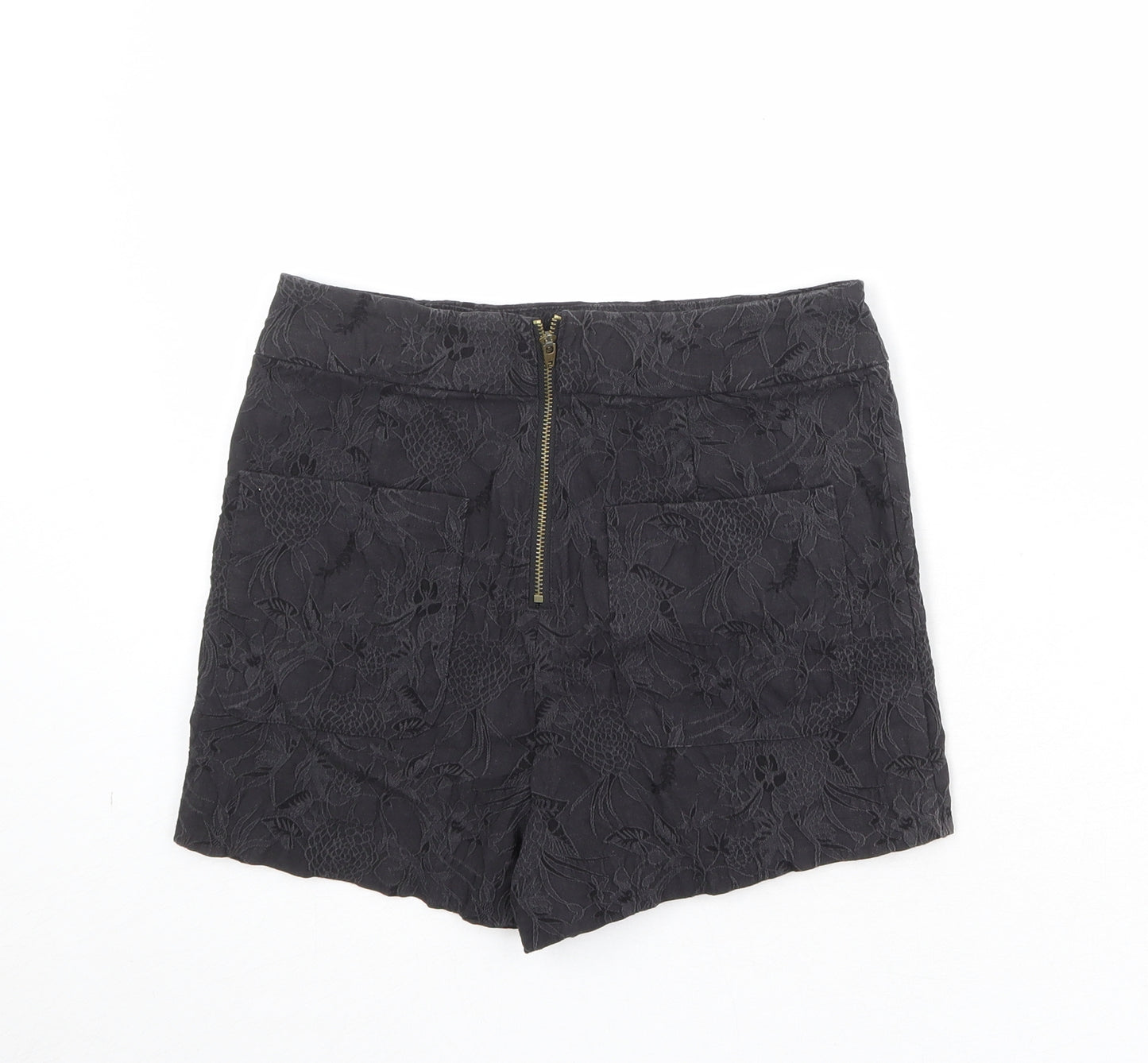 Kimchi Blue Womens Black Floral Cotton Basic Shorts Size M Regular Zip