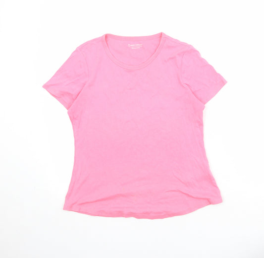 Marks and Spencer Womens Pink 100% Cotton Basic T-Shirt Size 14 Round Neck