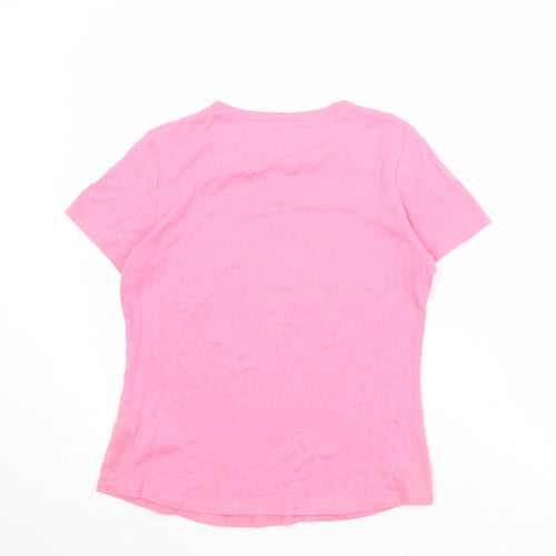 Marks and Spencer Womens Pink 100% Cotton Basic T-Shirt Size 14 Round Neck