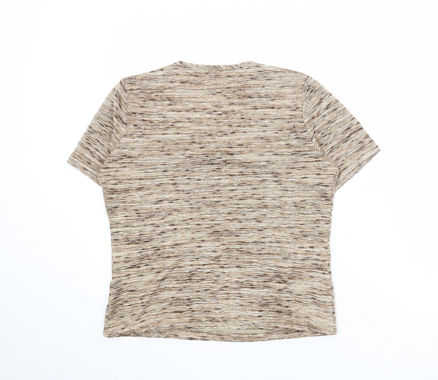 Viyella Womens Brown Geometric Polyester Basic T-Shirt Size M V-Neck