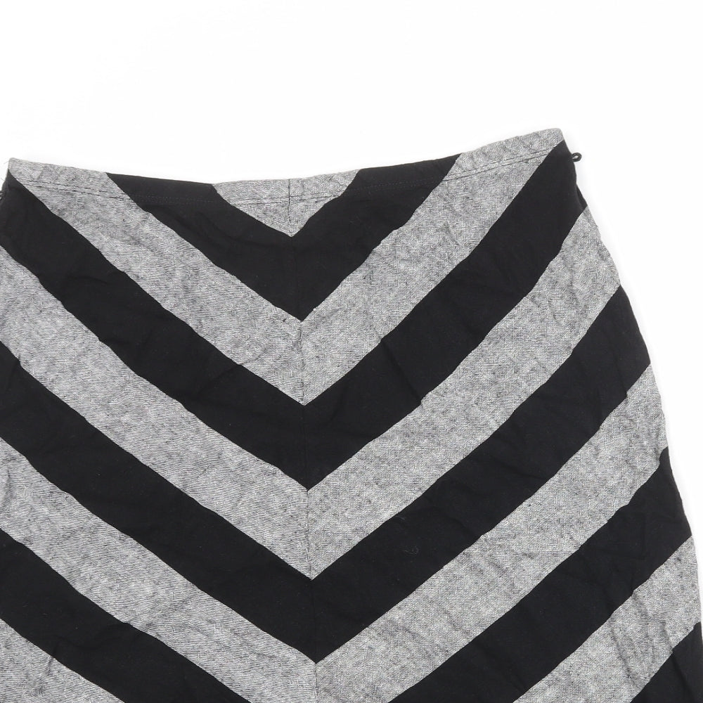 Marks and Spencer Womens Grey Striped Linen Swing Skirt Size 12