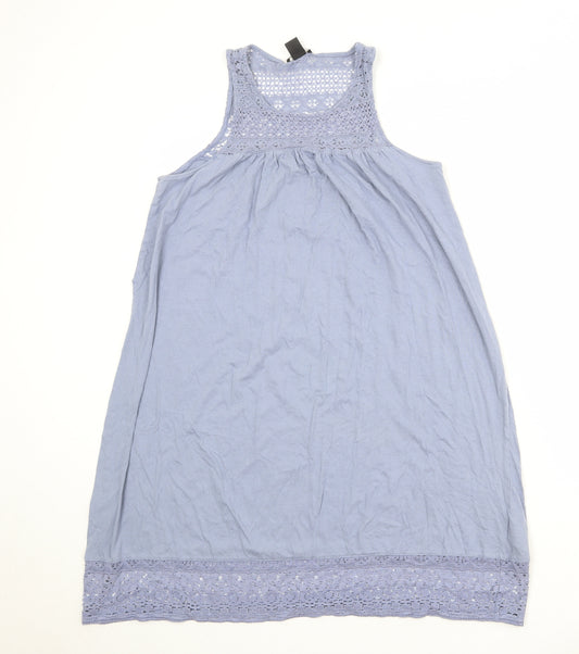 H&M Womens Blue Cotton A-Line Size M Round Neck Pullover - Crochet Detail