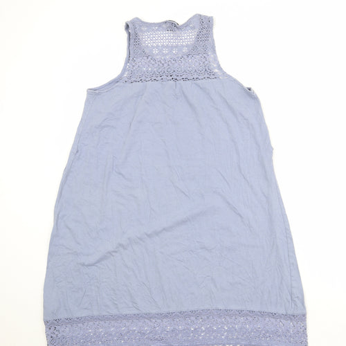H&M Womens Blue Cotton A-Line Size M Round Neck Pullover - Crochet Detail