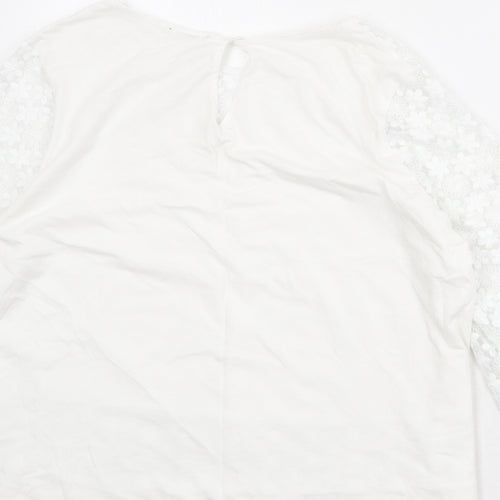 Topshop Womens White Cotton Basic Blouse Size 16 Round Neck - Lace Details