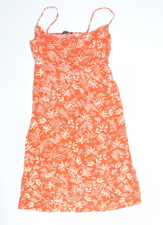 New Look Womens Orange Geometric Viscose Tank Dress Size 14 Round Neck Pullover