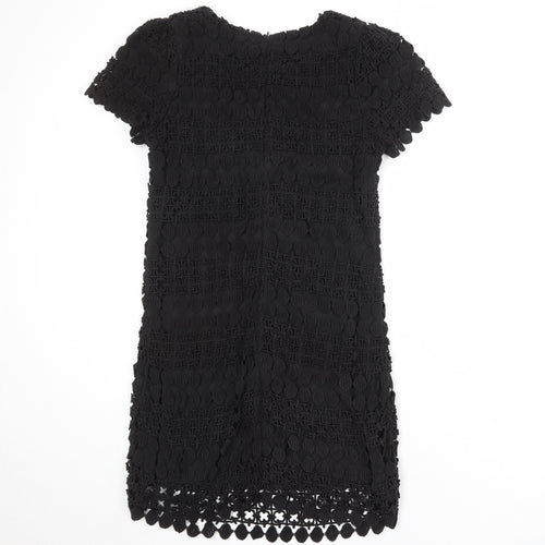 Yumi Womens Black Cotton Shift Size M Round Neck Zip
