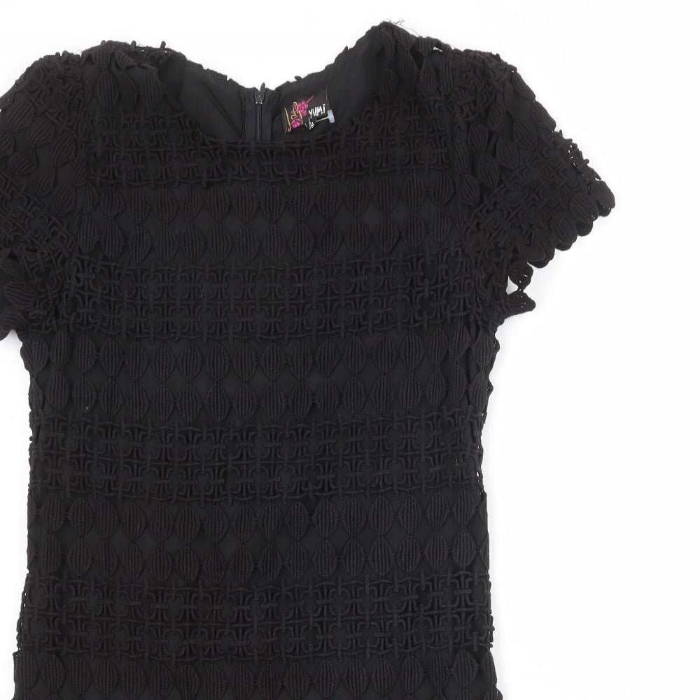 Yumi Womens Black Cotton Shift Size M Round Neck Zip