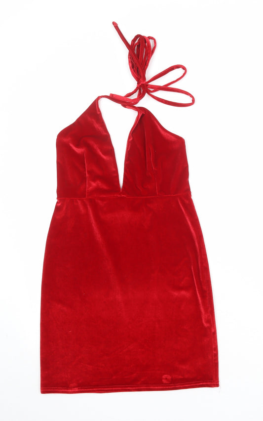 Edge Street Womens Red Polyester Mini Size 10 Halter Tie - Backless