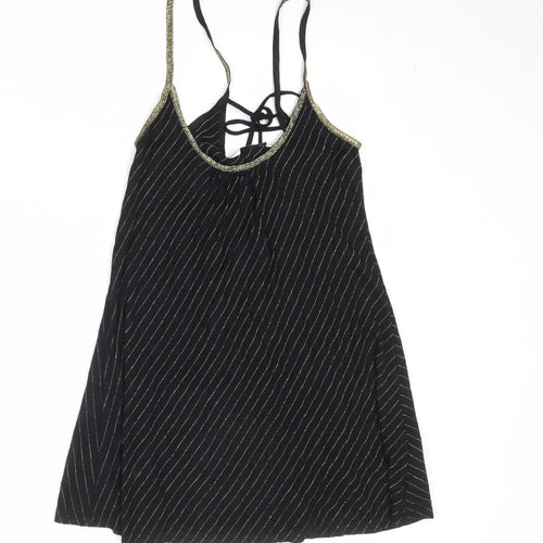 New Look Womens Black Striped Viscose Camisole Tank Size 10 Scoop Neck