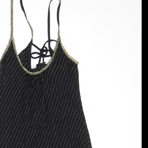 New Look Womens Black Striped Viscose Camisole Tank Size 10 Scoop Neck