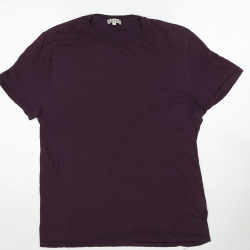 Reiss Womens Purple Cotton Basic T-Shirt Size L Crew Neck