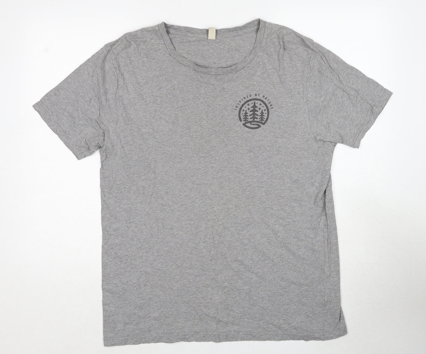 Earth Positive Mens Grey Cotton T-Shirt Size L Round Neck - Inspired By Nature