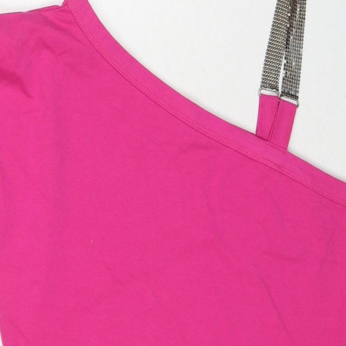 Essential Style Womens Pink Cotton Basic T-Shirt Size 12 One Shoulder - Rhinestone Strap